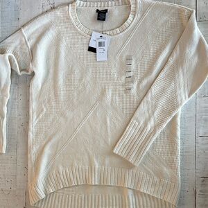 Calvin Klein Jeans Cream Crew Neck Sweater with Ribbed Collar